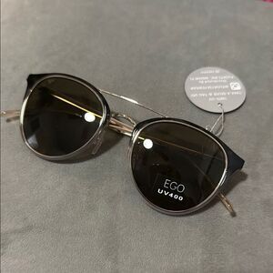 EGO Gold Frame Sunglasses with Dark Lenses Round Frame - NWT 100% UVA
